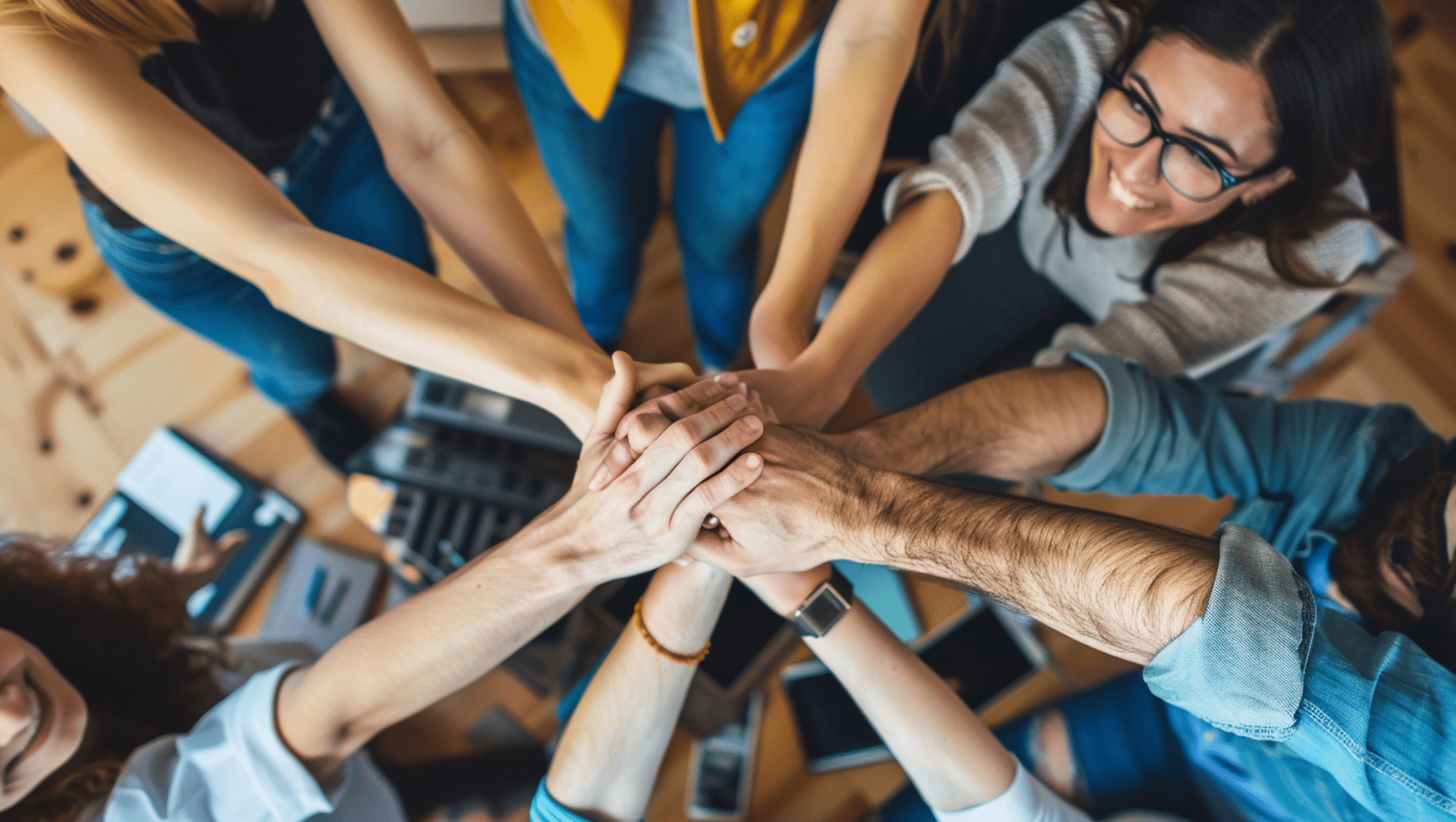 People celebrating corporate engagement